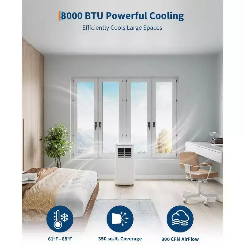 Climatiseur TROPOW, unité 3-en-1 de 8000 BTU avec mode ventilateur, télécommande et conception sans évacuation, climatiseur portable pour pièce.
