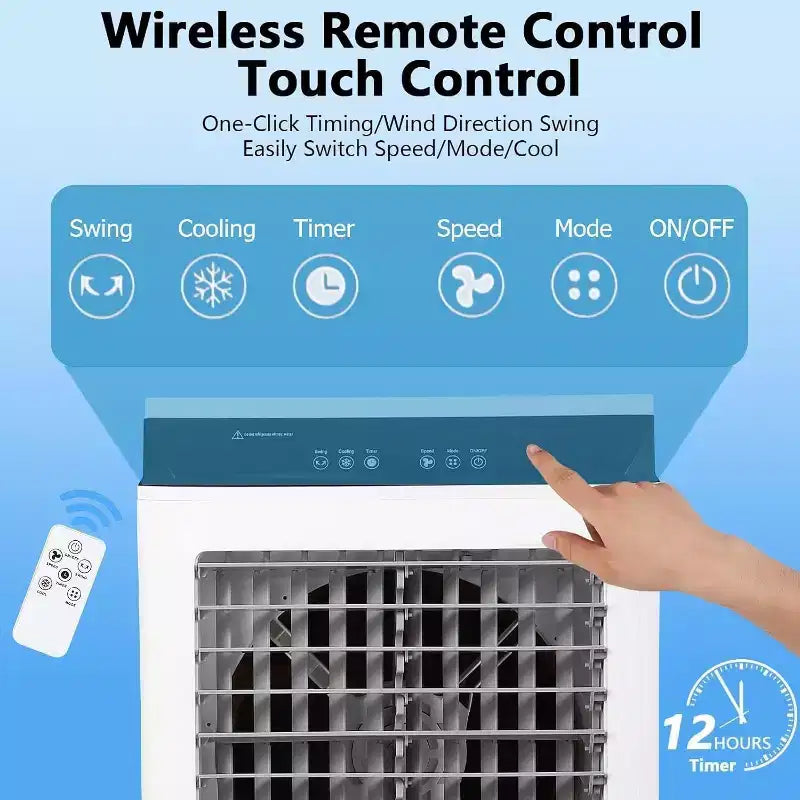 Refroidisseur d'air par évaporation, rafraîchisseur d'air portable 1800CFM avec télécommande, 3 vitesses, minuterie 12H et réservoir d'eau 8,4 gallons, ventilateur de refroidissement 3-EN-1
