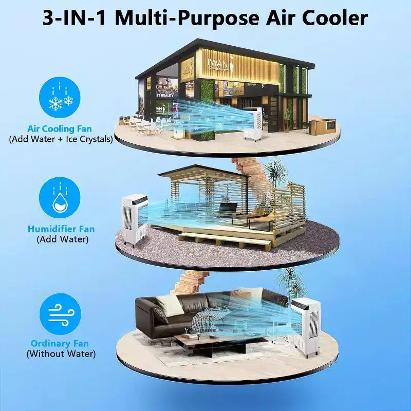 Refroidisseur d'air par évaporation, rafraîchisseur d'air portable 1800CFM avec télécommande, 3 vitesses, minuterie 12H et réservoir d'eau 8,4 gallons, ventilateur de refroidissement 3-EN-1