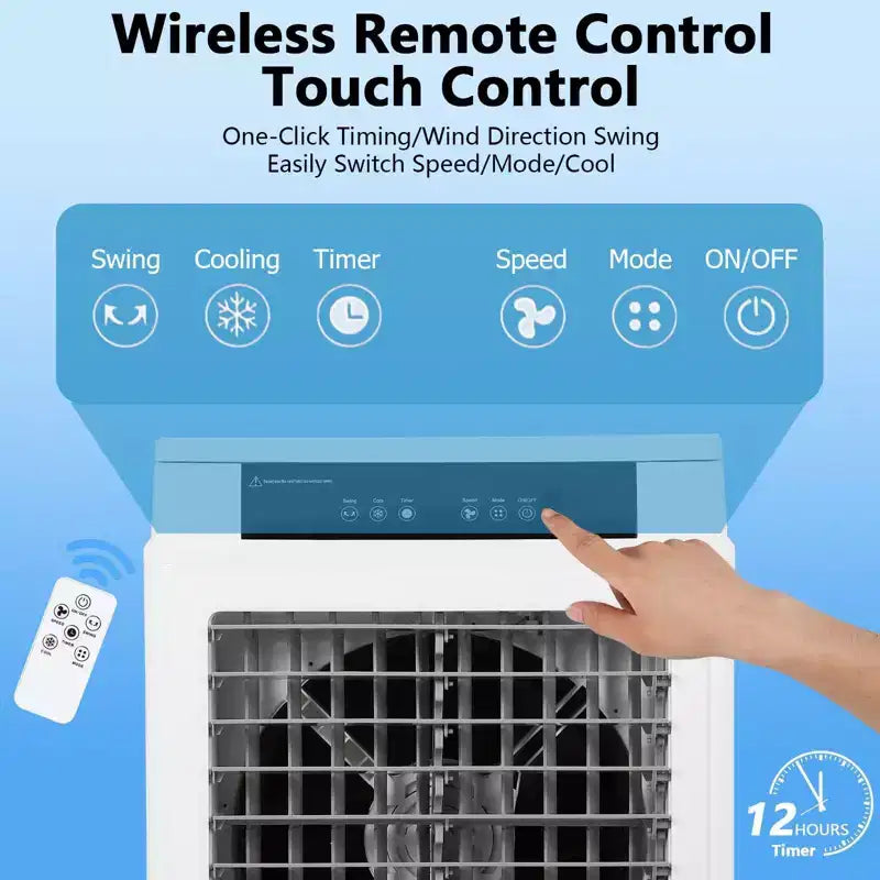 Refroidisseur de marais 3000 CFM, refroidisseur d'air par évaporation avec télécommande et minuterie de 12 heures, 4 blocs de glace, 3 modes et vitesses de vent pour utilisation intérieure et extérieure, 10,3 gallons