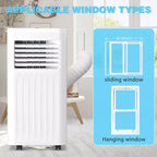 Climatiseur portable 8000 BTU – Rafraîchissement, ventilation, déshumidification et mode nuit, silencieux 55 dB, pour pièces jusqu'à 32,5 m². Télécommande et kit fenêtre inclus