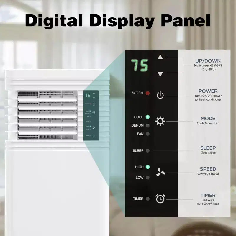 Climatiseur portable 8000 BTU avec télécommande – Unité 3-en-1 pour chambre, pièce, garage, camping-car – Comprend minuterie, affichage et kit de fenêtre – Blanc