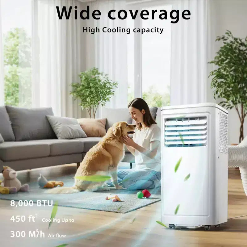 Climatiseur portable 8000 BTU, refroidit les pièces jusqu'à 32,5 m², climatisation 4 en 1 avec télécommande, écran LED, minuterie 24h
