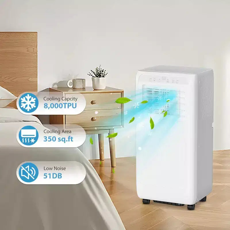 Climatiseur portatif de 8 000 BTU pour une pièce jusqu'à 32,5 m², unité de climatisation portative avec télécommande, mode veille, kit de fenêtre inclus