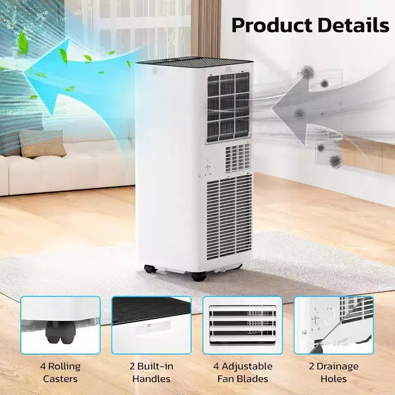 Climatiseurs portables ZAFRO, appareil de climatisation portable 4 modes avec refroidissement rapide/efficacité énergétique/télécommande/minuterie 24 heures pour chambre à coucher