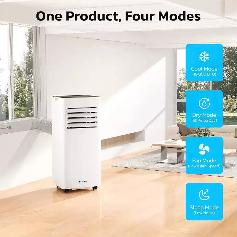 Climatiseurs portables ZAFRO, appareil de climatisation portable 4 modes avec refroidissement rapide/efficacité énergétique/télécommande/minuterie 24 heures pour chambre à coucher