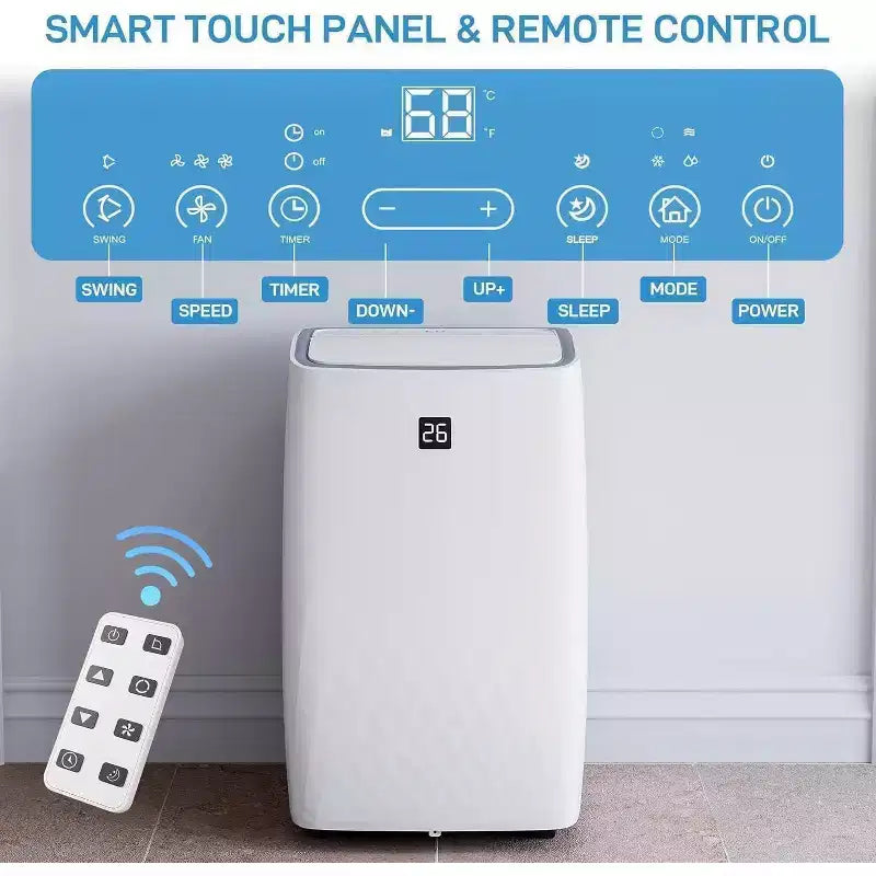 Climatiseur portable Acekool 14000 BTU, climatiseur silencieux 3-en-1 avec déshumidificateur et ventilateur, télécommande, minuterie, refroidit jusqu'à 70 m², installation facile, mobilité