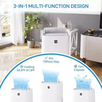 Climatiseur portable Acekool 14000 BTU, climatiseur silencieux 3-en-1 avec déshumidificateur et ventilateur, télécommande, minuterie, refroidit jusqu'à 70 m², installation facile, mobilité