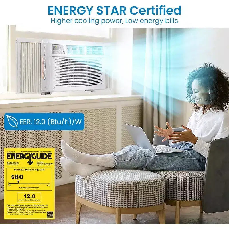Climatiseur de fenêtre Acekool 10000 BTU, unité de climatisation intelligente Wi-Fi rafraîchissant les pièces jusqu'à 42 m², silencieux et économe en énergie, contrôle par application à distance, installation facile