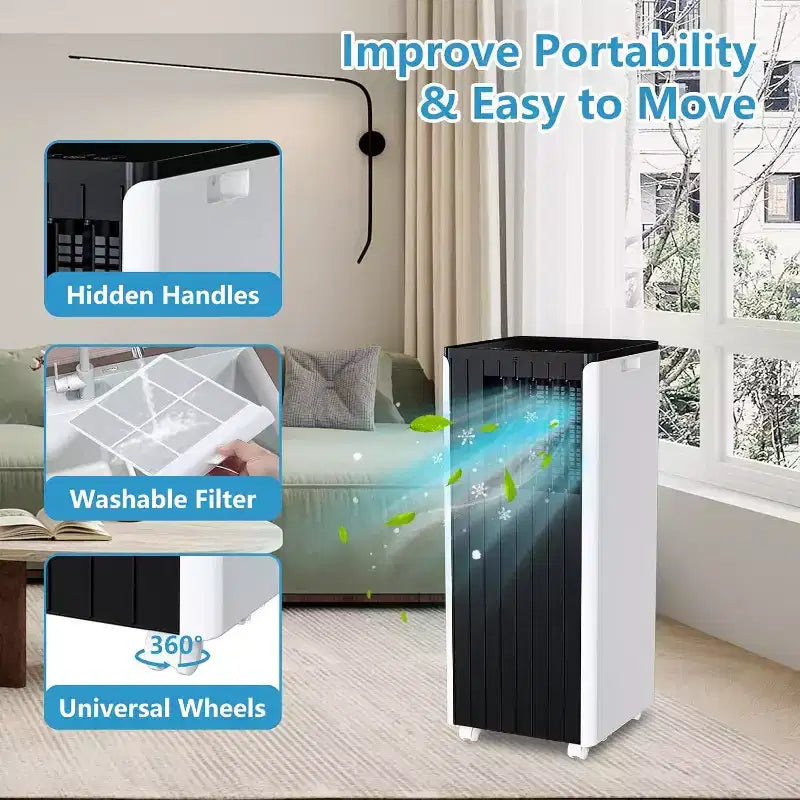 Climatiseur portable Acekool 8000 BTU, climatiseur silencieux 3-en-1 avec télécommande, refroidit jusqu'à 32,5 m², déshumidificateur, ventilateur, minuterie 24h