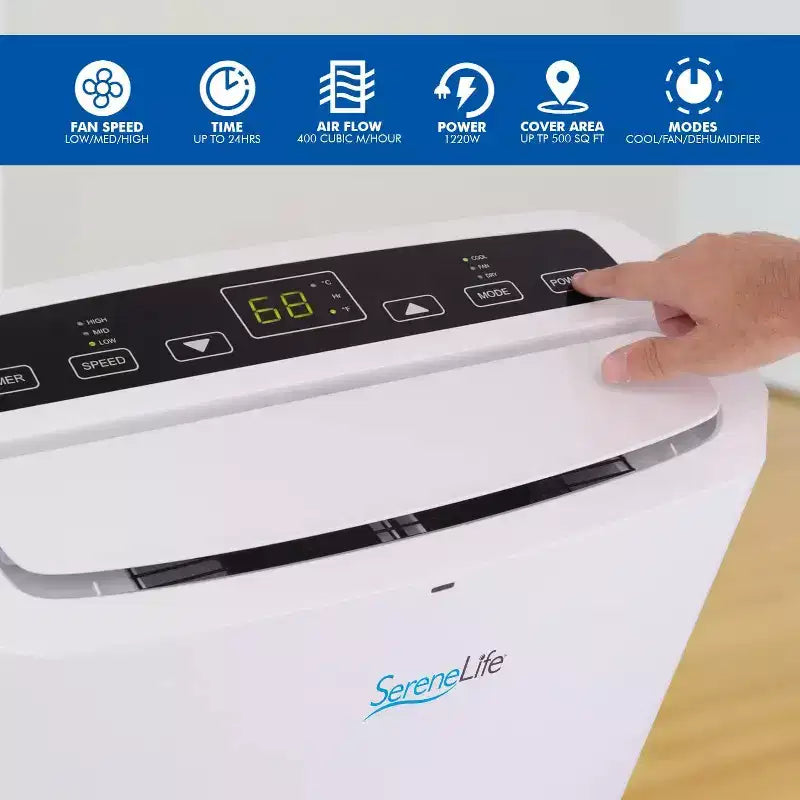 SereneLife Climatiseur portable 14 000 BTU avec déshumidificateur et ventilateur - Wi-Fi intégré, couverture de 46 m², télécommande et kit fenêtre - SLPAC14.5