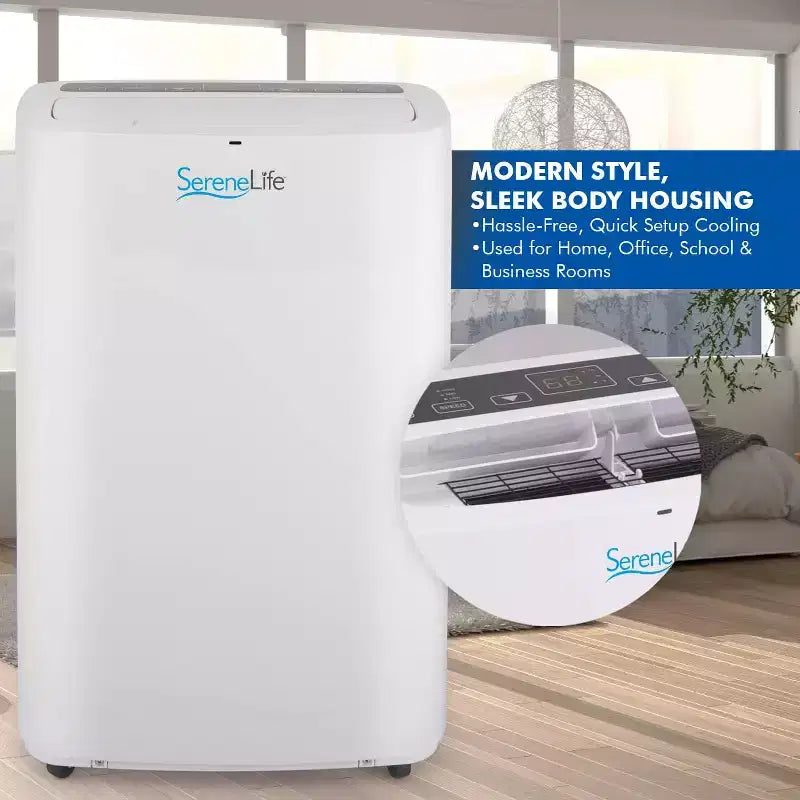 SereneLife Climatiseur portable 14 000 BTU avec déshumidificateur et ventilateur - Wi-Fi intégré, couverture de 46 m², télécommande et kit fenêtre - SLPAC14.5