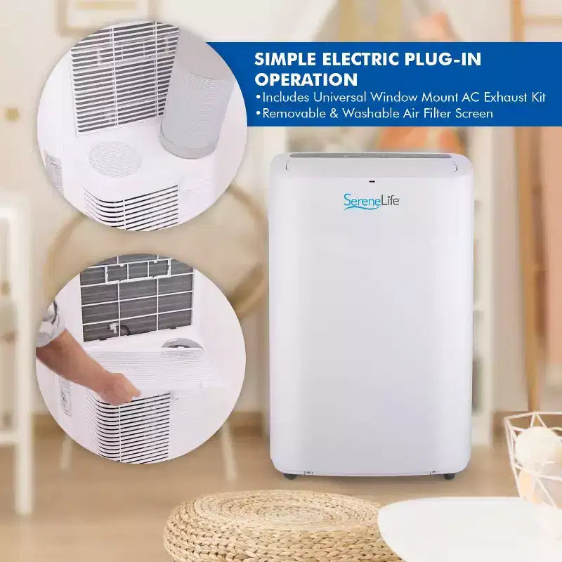 SereneLife Climatiseur portable 14 000 BTU avec déshumidificateur et ventilateur - Wi-Fi intégré, couverture de 46 m², télécommande et kit fenêtre - SLPAC14.5