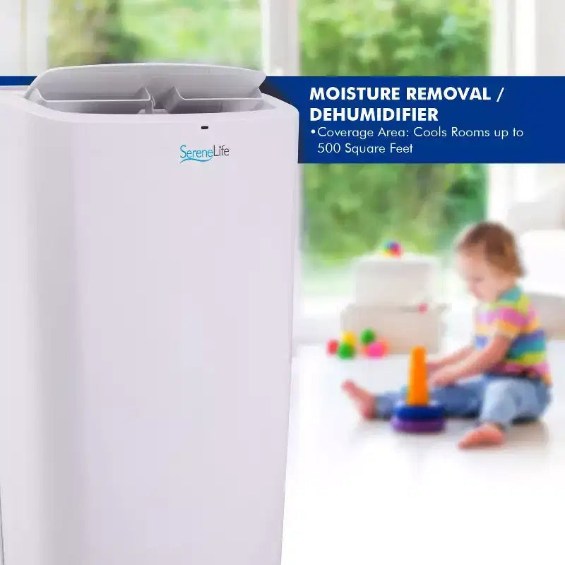 SereneLife Climatiseur portable 14 000 BTU avec déshumidificateur et ventilateur - Wi-Fi intégré, couverture de 46 m², télécommande et kit fenêtre - SLPAC14.5