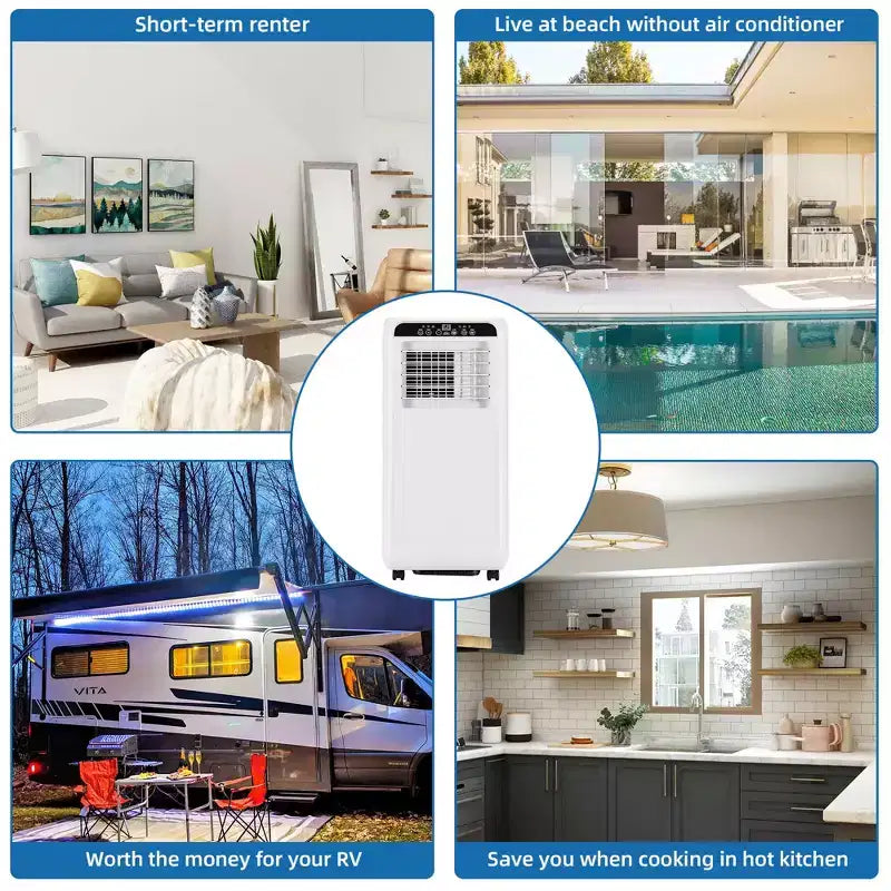 Climatiseur portable 8000 BTU avec refroidissement efficace, design compact et léger pour un transport facile, idéal pour les pièces petites à moyennes.