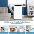Climatiseur et Chauffage Portable Acekool 14 000 BTU, Climatiseur 4-en-1 avec Déshumidificateur, Ventilateur, Télécommande, Minuteur, Refroidit et Chauffe Jusqu'à 70 m², Kit Fenêtre