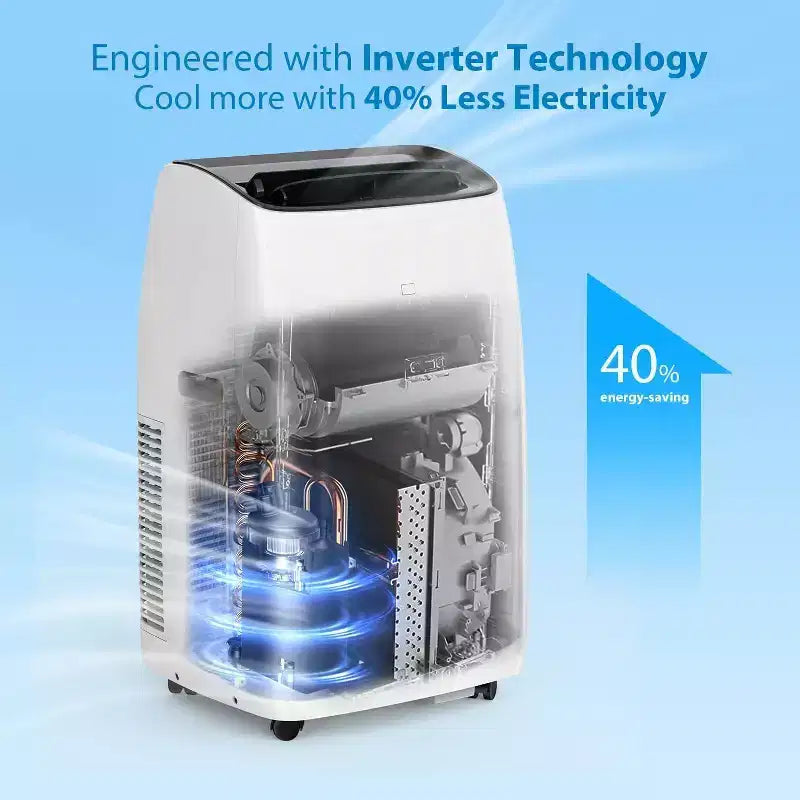 Climatiseur et Chauffage Portable Acekool 14 000 BTU, Climatiseur 4-en-1 avec Déshumidificateur, Ventilateur, Télécommande, Minuteur, Refroidit et Chauffe Jusqu'à 70 m², Kit Fenêtre
