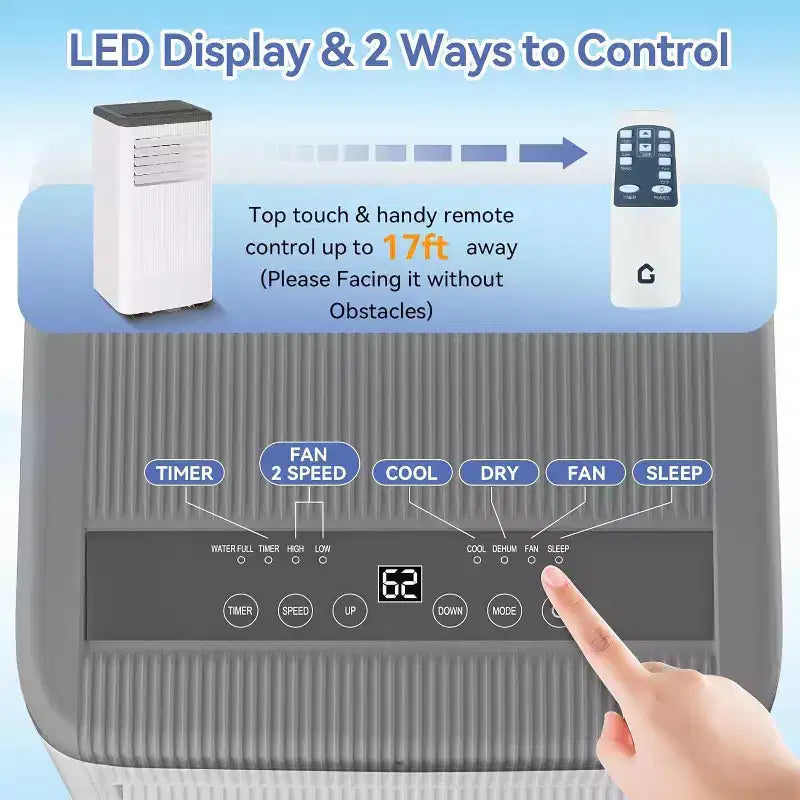 Climatiseur portable Acekool 8 000 BTU 3-en-1 (climatiseur/déshumidificateur/ventilateur), rafraîchit 32,5 m², mode veille silencieux, télécommande et kit fenêtre