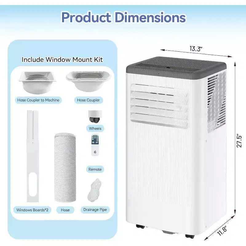 Climatiseur portable Acekool 8 000 BTU 3-en-1 (climatiseur/déshumidificateur/ventilateur), rafraîchit 32,5 m², mode veille silencieux, télécommande et kit fenêtre