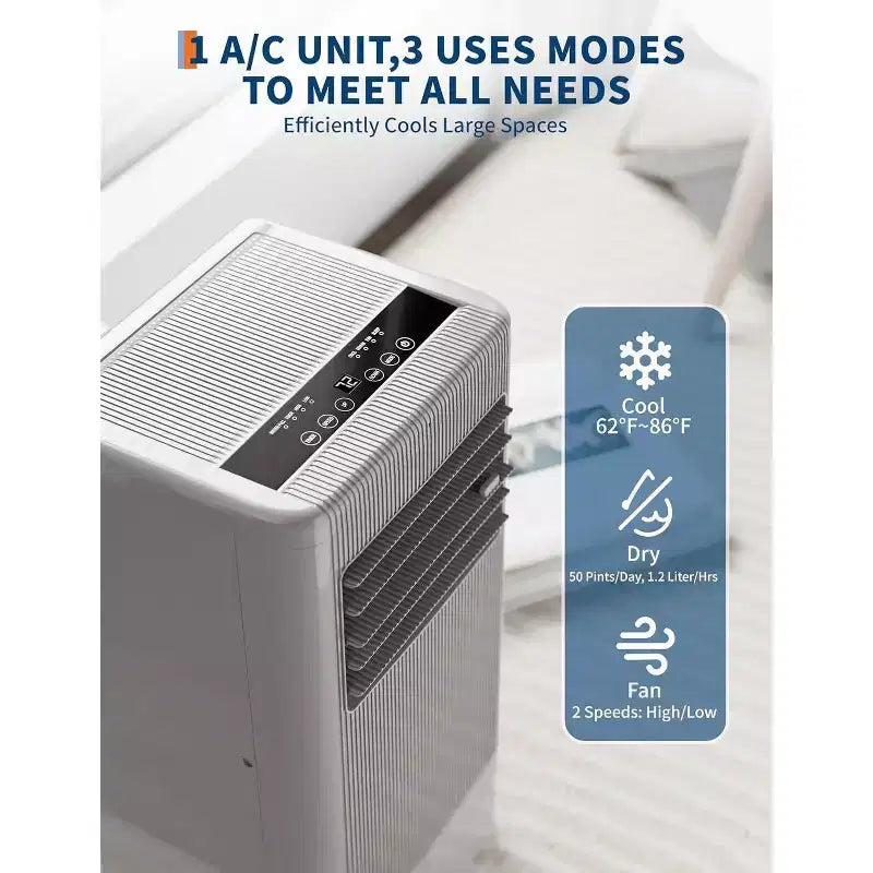 Climatiseur portable Acekool 8000 BTU, unité de climatisation 3-en-1 avec ventilateur et déshumidificateur, télécommande et minuterie 24h, rafraîchit des pièces jusqu'à 32,5 m²