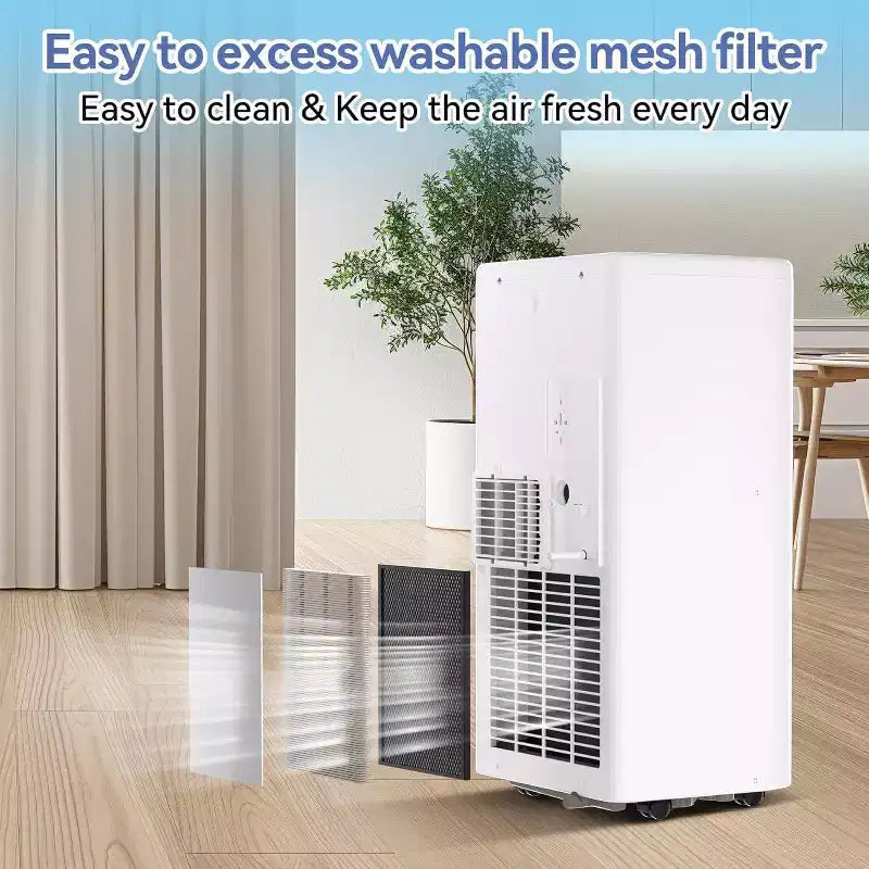 Climatiseur portable Acekool 10 000 BTU, 3-en-1 : climatiseur, déshumidificateur, ventilateur, rafraîchit 52 m², télécommande, écran LED, minuterie 24h, roulettes, blanc