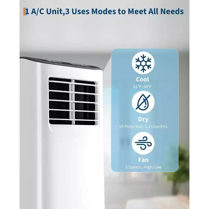 Climatiseur portable Acekool 8 000 BTU, ventilateur déshumidificateur 4-en-1, télécommande, minuterie, pour pièces jusqu'à 32,5 m², kit de fenêtre