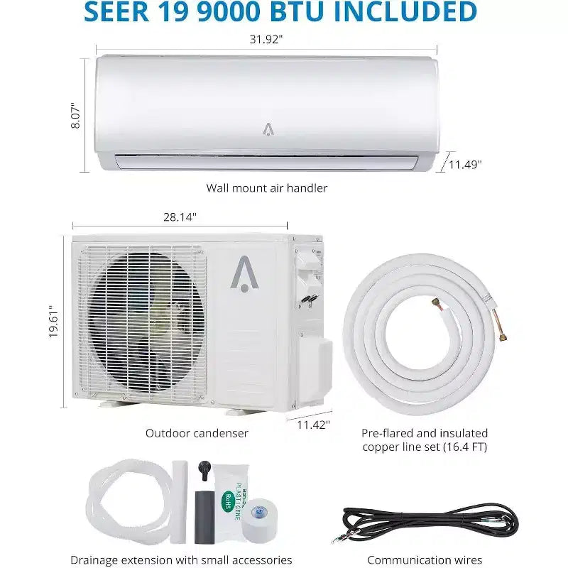 Climatiseur bibloc réversible Acekool 12 000 BTU, Inverter 21 SEER2, WiFi, sans conduit, avec kit d'installation pour pièces jusqu'à 70 m², 230 V