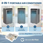 Climatiseur portable Acekool 8 000 BTU, 4 en 1, AC, Déshumidificateur, Ventilateur, Mode veille, Télécommande, Minuteur, Kit de fenêtre, pour pièces jusqu'à 32 m², Gris