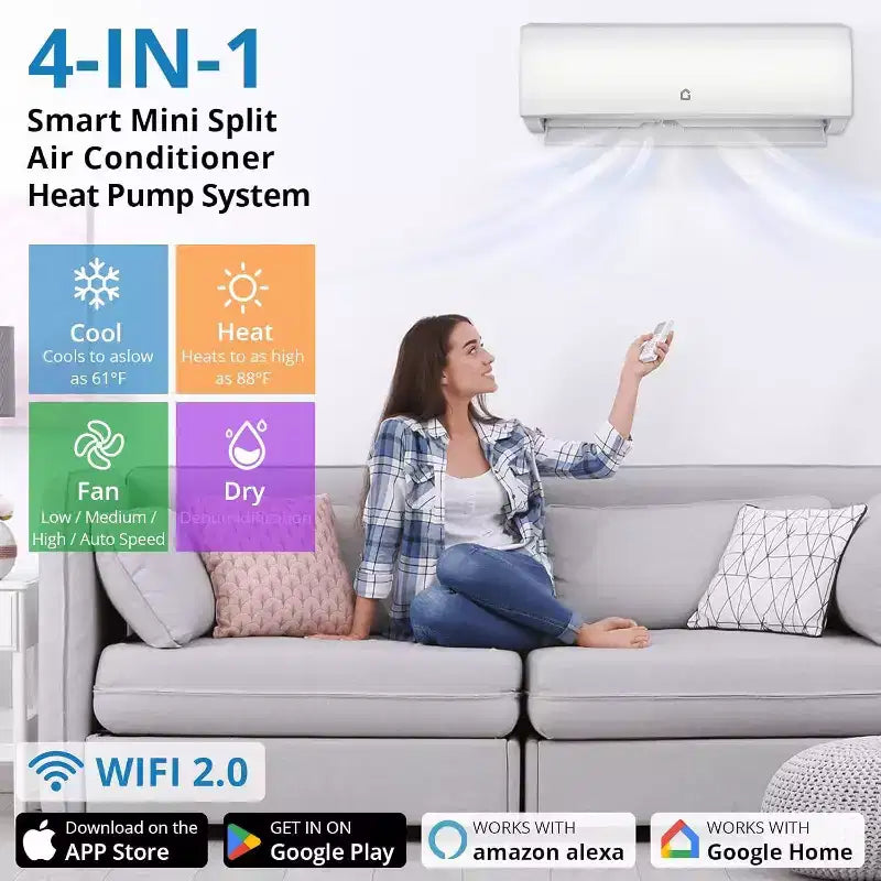 Climatiseur et Chauffage Acekool 9000 BTU Mini Split, SEER2 20, Compatible Wi-Fi, Mural pour Pièces Jusqu'à 42 m²