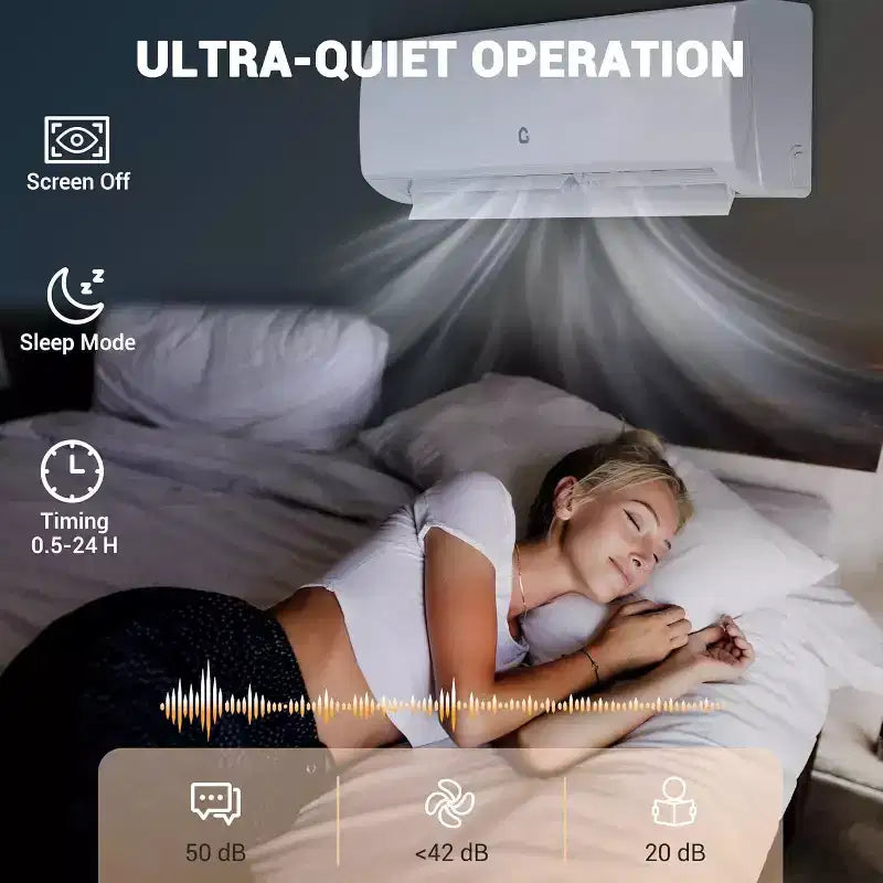 Climatiseur et Chauffage Acekool 9000 BTU Mini Split, SEER2 20, Compatible Wi-Fi, Mural pour Pièces Jusqu'à 42 m²