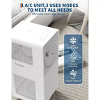 Climatiseur portable Acekool 14 000 BTU, ventilateur déshumidificateur 3-en-1, télécommande, mode veille, minuterie, kit de fenêtre, pour pièce de 21-28 m², blanc