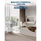 Climatiseur portable Acekool 8 000 BTU, ventilateur déshumidificateur 3-en-1, deux moteurs, oscillation automatique, télécommande, pour pièces jusqu'à 32,5 m², blanc