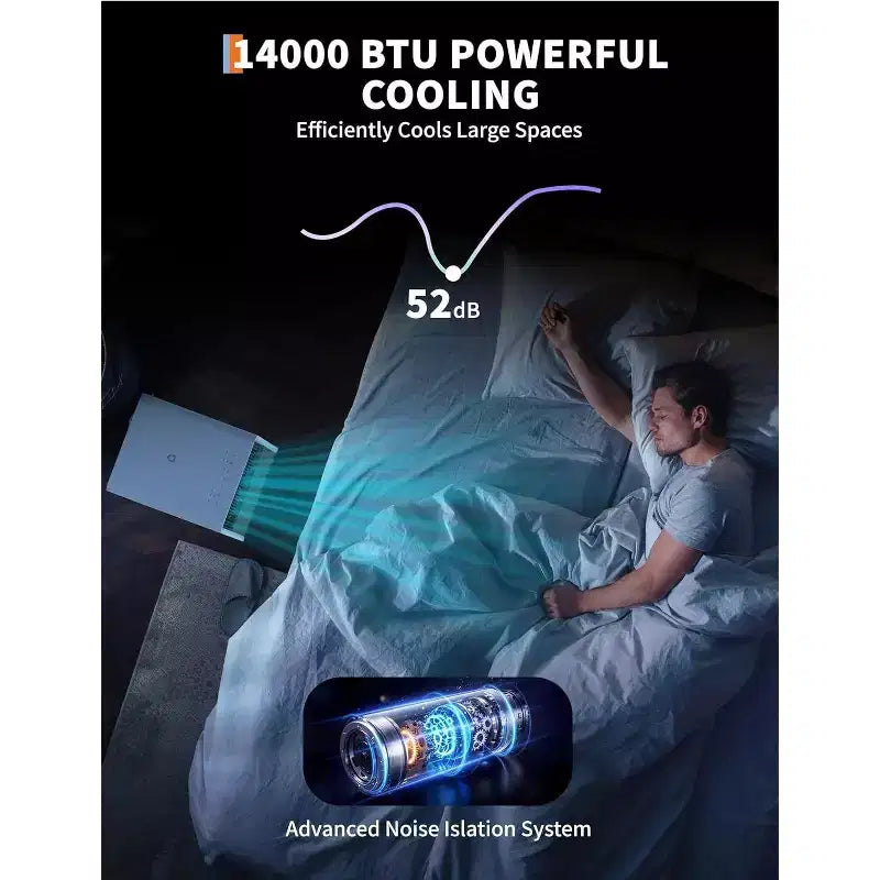 Climatiseur portable Acekool 14 000 BTU, 3-en-1 (climatisation, ventilateur, déshumidificateur), pour pièce jusqu'à 65 m², télécommande, minuterie, mode veille, noir+blanc