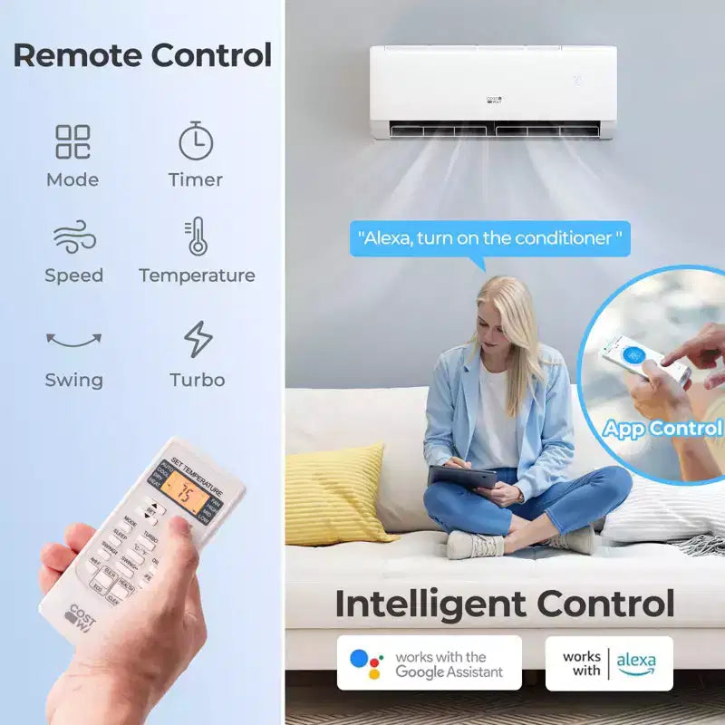 Climatiseur Costway 9100BTU Wifi Mini Split AC 20.5 SEER2 115V Inverter Blanc/Gris