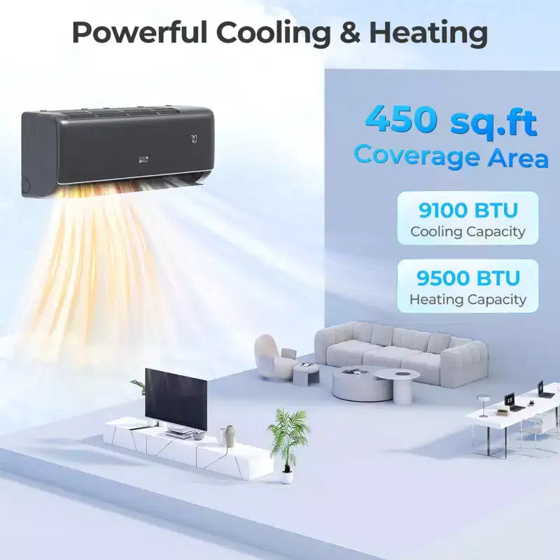 Climatiseur Costway 9100BTU Wifi Mini Split AC 20.5 SEER2 115V Inverter Blanc/Gris