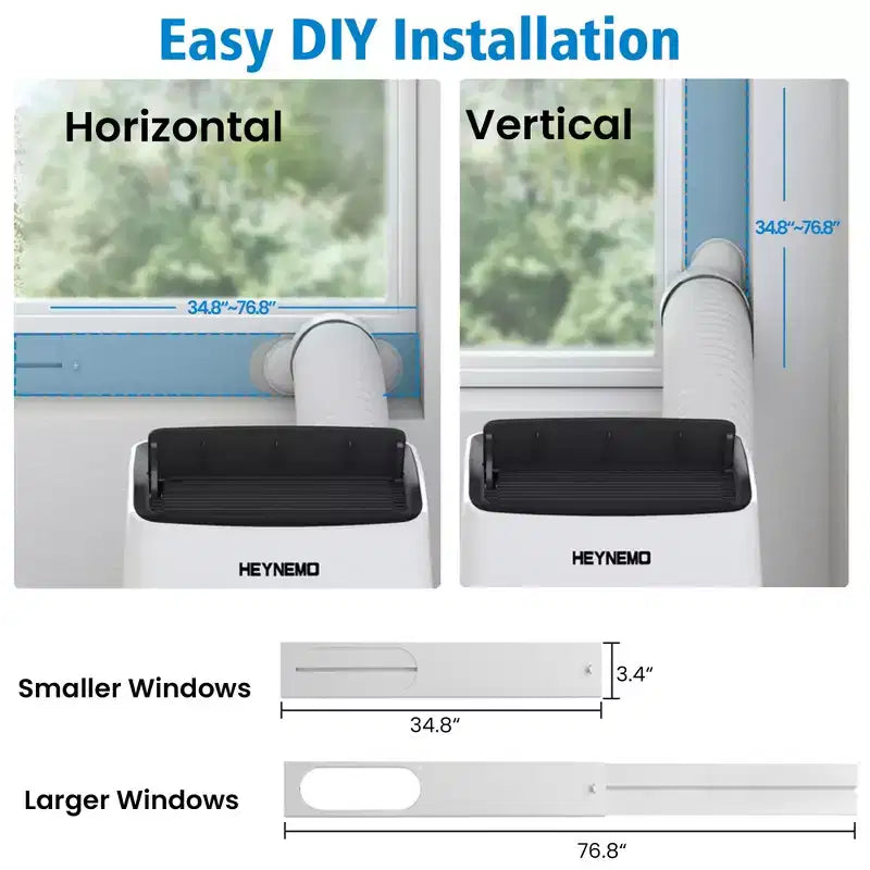 Heynemo Climatiseur portable 3-en-1 de 14 000 BTU avec chauffage, déshumidificateur et ventilateur, contrôle intelligent Wi-Fi, climatiseur silencieux pour chambre et bureau, blanc