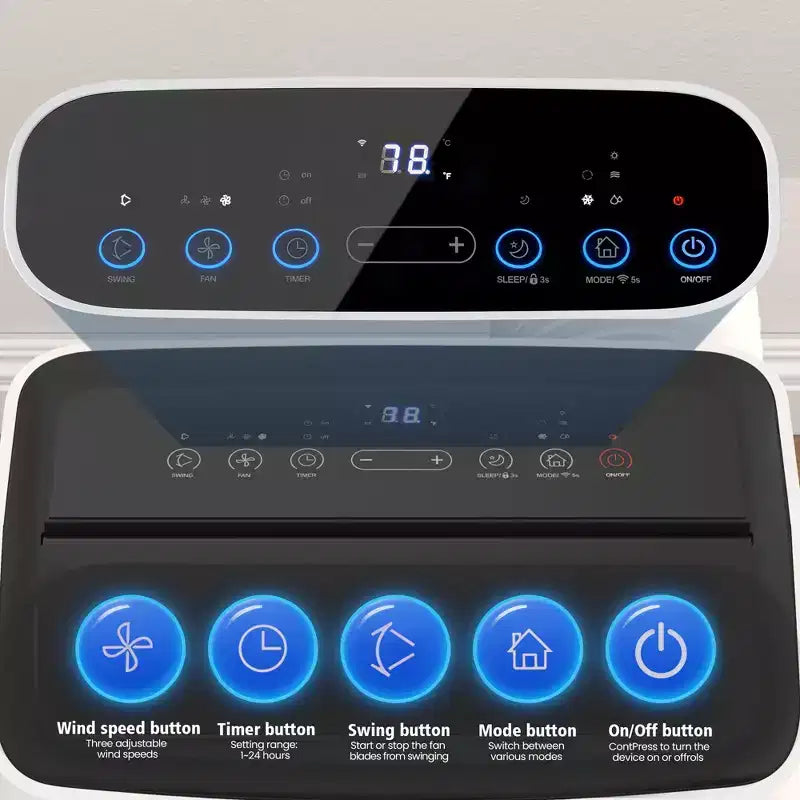 Heynemo Climatiseur portable 3-en-1 de 14 000 BTU avec chauffage, déshumidificateur et ventilateur, contrôle intelligent Wi-Fi, climatiseur silencieux pour chambre et bureau, blanc