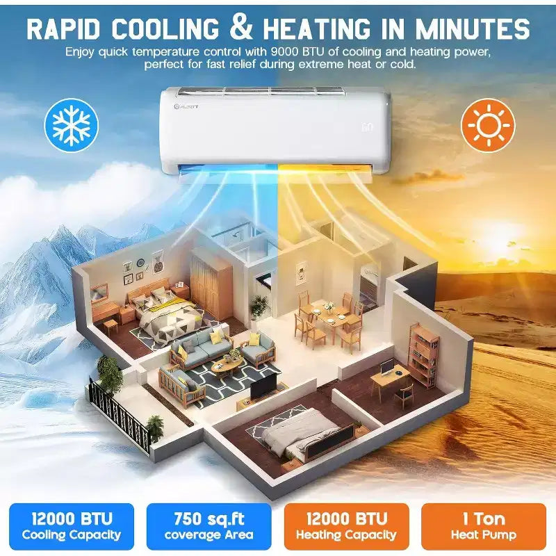 AMERLIFE Climatiseur Mini Split Pompe à Chaleur, Climatiseur Onduleur Energy Star avec Contrôle Intelligent Wi-Fi