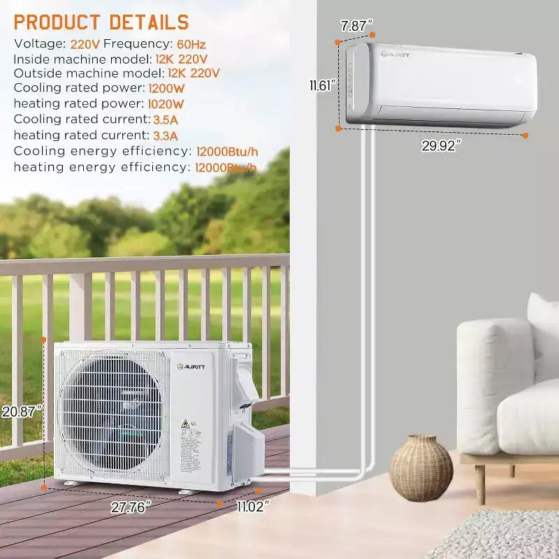 AMERLIFE Climatiseur Mini Split Pompe à Chaleur, Climatiseur Onduleur Energy Star avec Contrôle Intelligent Wi-Fi