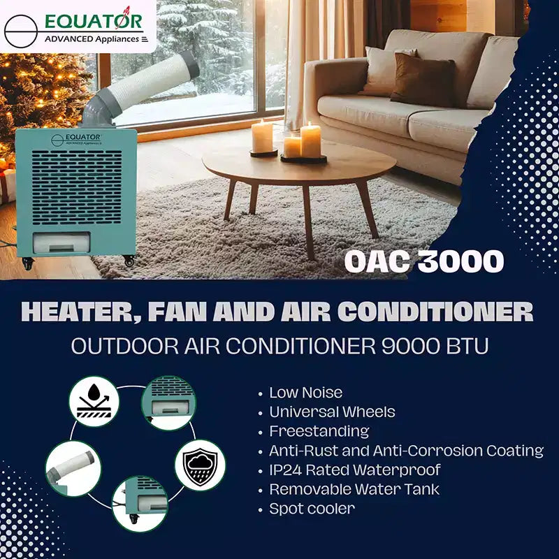 Climatiseur extérieur Equator 3-en-1 AC Chauffage 9000 BTU IP24 à roulettes 110V
