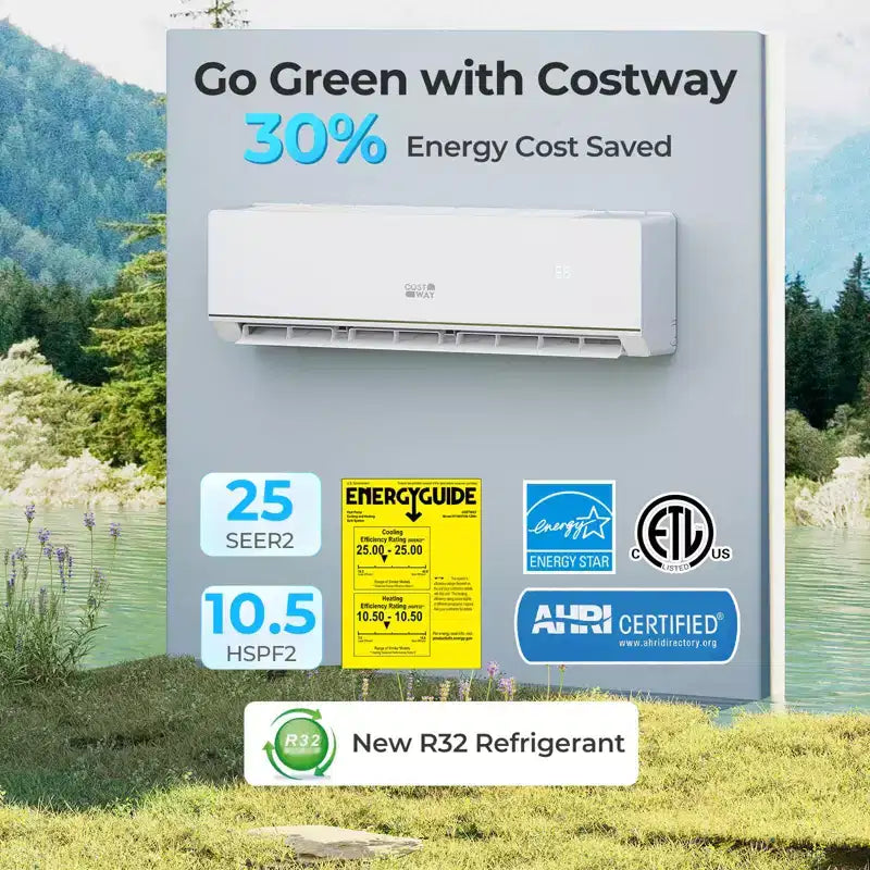 Climatiseur Chauffage Mini Split Costway 24000 BTU avec Kit d'installation de Pompe à Chaleur 2 Tonnes
