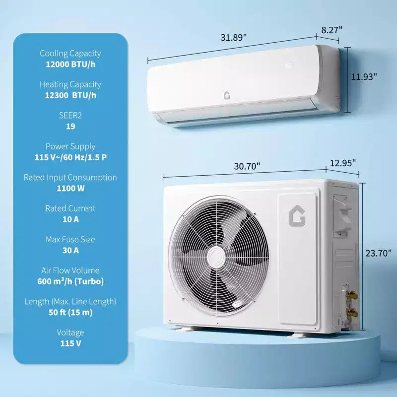 Climatiseurs GustoWave 9000/12000/18000 BTU avec chauffage, climatisation mini-split 19 SEER2, blanc