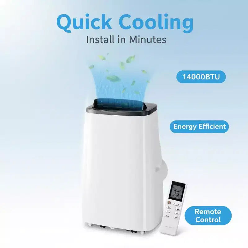 Climatiseur portatif GustoWave 14000 BTU, 3 en 1, pour 500-700 pieds carrés, télécommande, écran LED et minuterie 24 heures