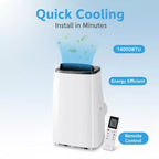 Climatiseur portatif GustoWave 14000 BTU, 3 en 1, pour 500-700 pieds carrés, télécommande, écran LED et minuterie 24 heures