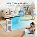 Climatiseur portable Acekool 8 000 BTU, 3-en-1 CA avec ventilateur et déshumidificateur, mode veille, refroidit des pièces jusqu'à 23 m²