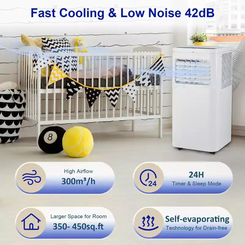 Climatiseur portable Acekool 10 000 BTU, ventilateur déshumidificateur rafraîchisseur 3-en-1, climatiseur silencieux avec télécommande, minuterie, kit de fenêtre pour pièces jusqu'à 42 m²