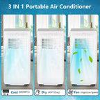 Climatiseur portable Acekool 8 000 BTU, ventilateur et déshumidificateur 3 en 1, télécommande, minuterie 24h pour pièces jusqu'à 32,5 m²