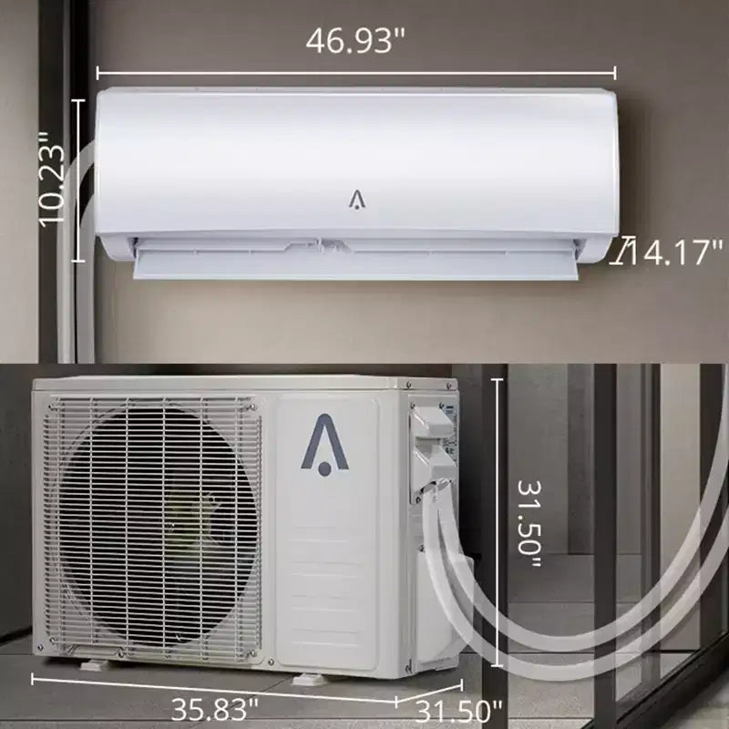Acekool Mini-climatiseur mural inverter 9000 BTU, pompe à chaleur, 19 SEER2, contrôle intelligent WiFi, système sans conduit 115V pour pièces jusqu'à 42 m²