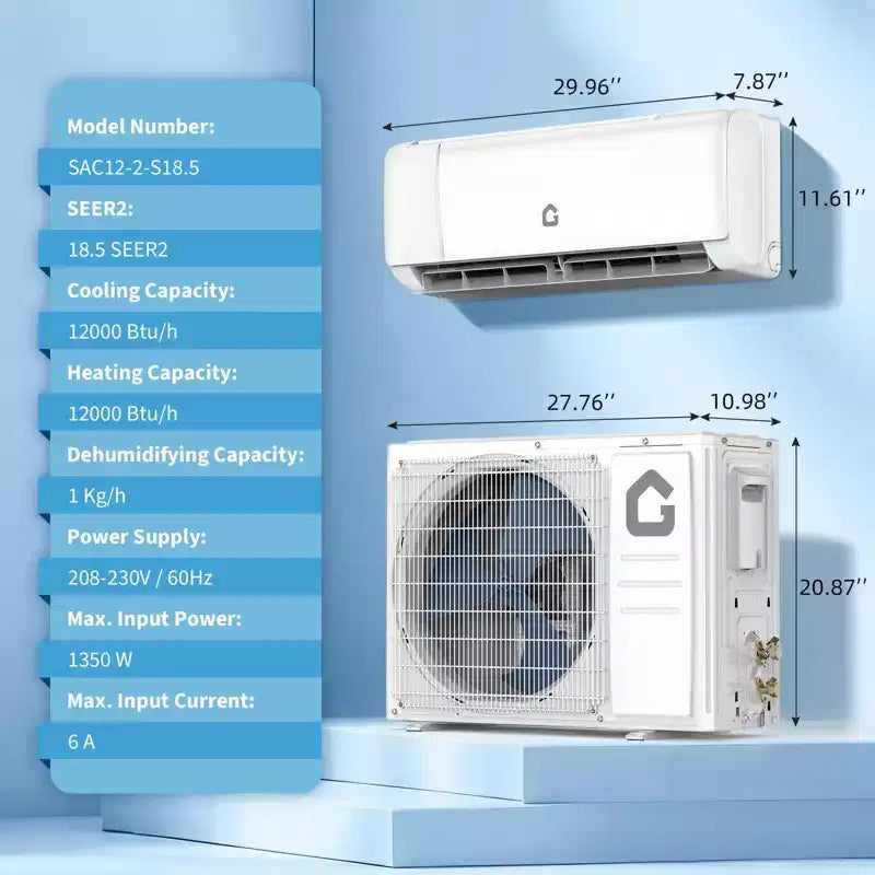 Climatiseur et thermopompe bibloc Acekool 11 500 BTU, CVC sans conduit avec inverseur SEER 18,5 et Wi-Fi, refroidit les pièces jusqu'à 70 m²