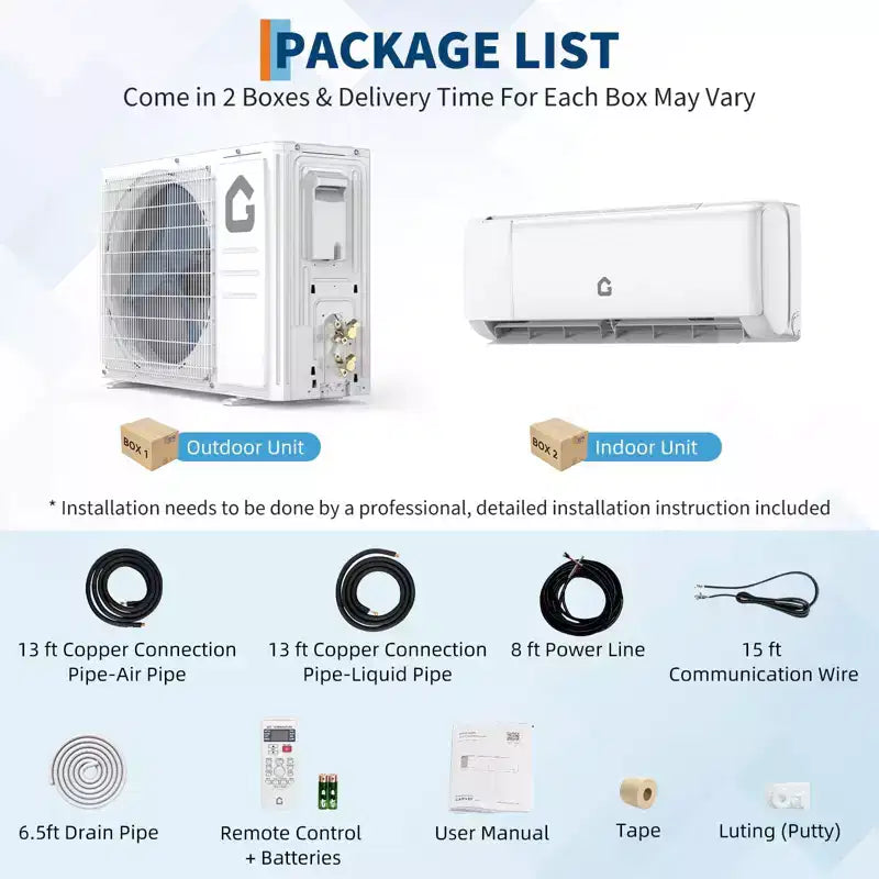Climatiseur et thermopompe bibloc Acekool 11 500 BTU, CVC sans conduit avec inverseur SEER 18,5 et Wi-Fi, refroidit les pièces jusqu'à 70 m²